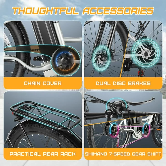 Gocio 500W Electric Bike for Adults, 26" Electric Hybrid Bicycle City Ebike, Women E Bike with 48V 7.8Ah Battery, Suspension Fork, 5 Modes Men Electric Bike with 7 Speed, LED Display and Headlight