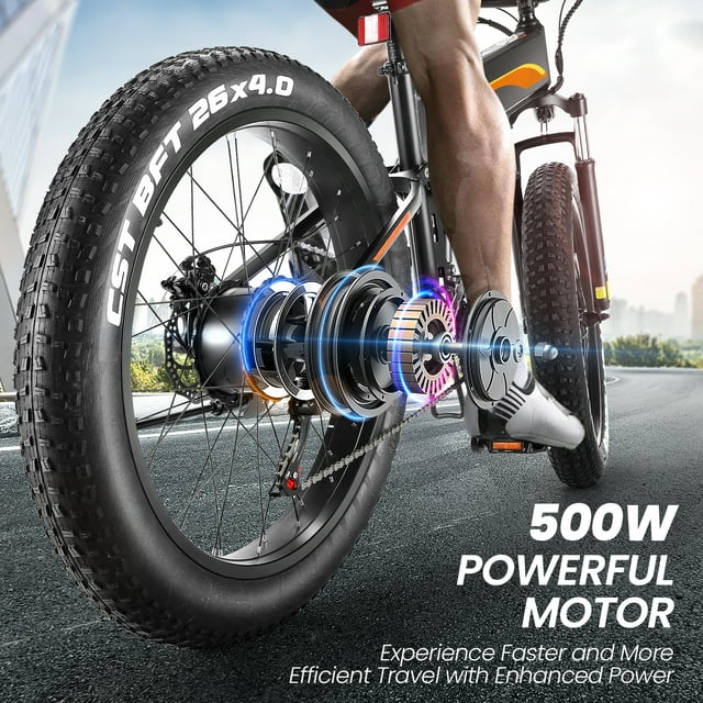Funcid Electric Bike, 26"x4" Fat Tire Electric Bike for Adults 500W Ebike Foldable Adult Electric Mountain Bicycles with 48V 10Ah Battery, Lockable Suspension Fork, Shimano 21 Speed Gears