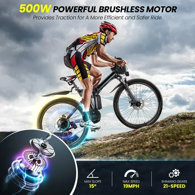 Gocio 26 in. Electric Bike for Adults, 500W Folding Electric Mountain Bicycle Max 50Miles, Full Suspension, 48V Foldable E-Bike with Removable 374.4Wh Lithium-Ion Battery Electric City Bike