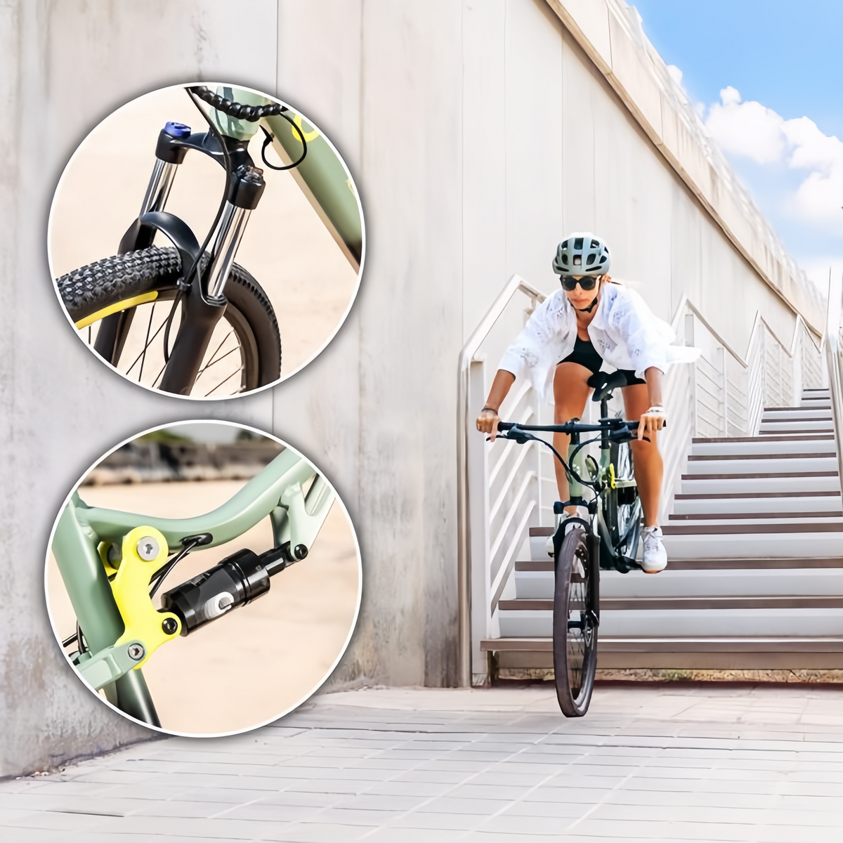 Bicicleta eléctrica de montaña Millor de 27,5", con 90 km de autonomía, doble suspensión, cambio Shimano de 18 velocidades y doble freno de disco hidráulico.