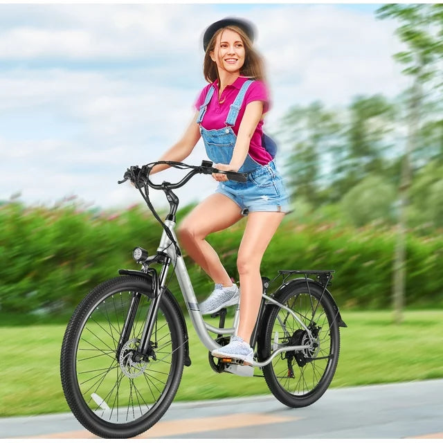 Gocio 500W Electric Bike for Adults, 26" Electric Hybrid Bicycle City Ebike, Women E Bike with 48V 7.8Ah Battery, Suspension Fork, 5 Modes Men Electric Bike with 7 Speed, LED Display and Headlight