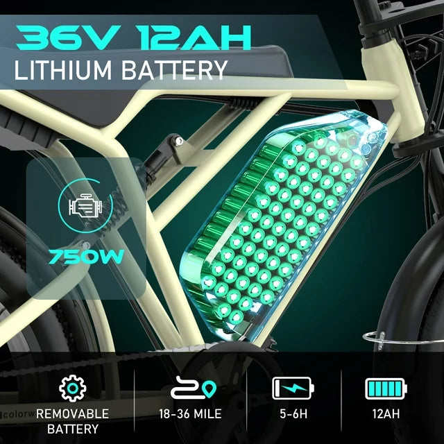 COLORWAY 750W Electric Bike for Adults,20X4.0 Fat Tire Off-Road E bike,36V/12Ah Battery Snow Beach Mountain Bike for Outdoor Cycling e bike