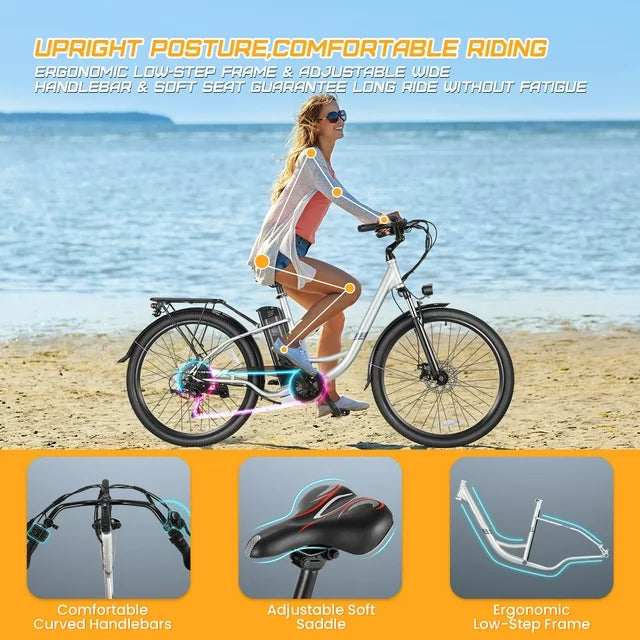 Gocio 500W Electric Bike for Adults, 26" Electric Hybrid Bicycle City Ebike, Women E Bike with 48V 7.8Ah Battery, Suspension Fork, 5 Modes Men Electric Bike with 7 Speed, LED Display and Headlight