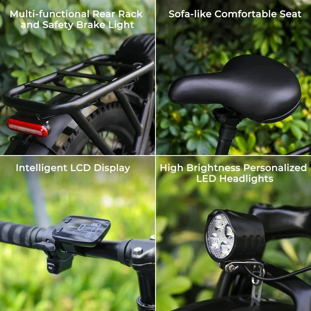 SOHAMO H3 Electric Bike for Adults 20" Fat Tire Folding Ebike, 750W Motor, 48V 15Ah Removable Battery, Front Suspension, Shimano 7 Speed Mountain Bike