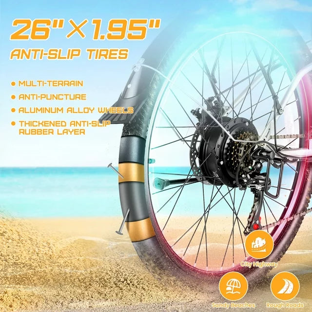 Gocio 500W Electric Bike for Adults, 26" Electric Hybrid Bicycle City Ebike, Women E Bike with 48V 7.8Ah Battery, Suspension Fork, 5 Modes Men Electric Bike with 7 Speed, LED Display and Headlight