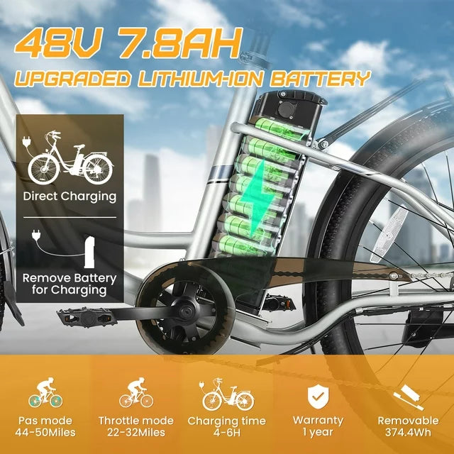 Gocio 500W Electric Bike for Adults, 26" Electric Hybrid Bicycle City Ebike, Women E Bike with 48V 7.8Ah Battery, Suspension Fork, 5 Modes Men Electric Bike with 7 Speed, LED Display and Headlight