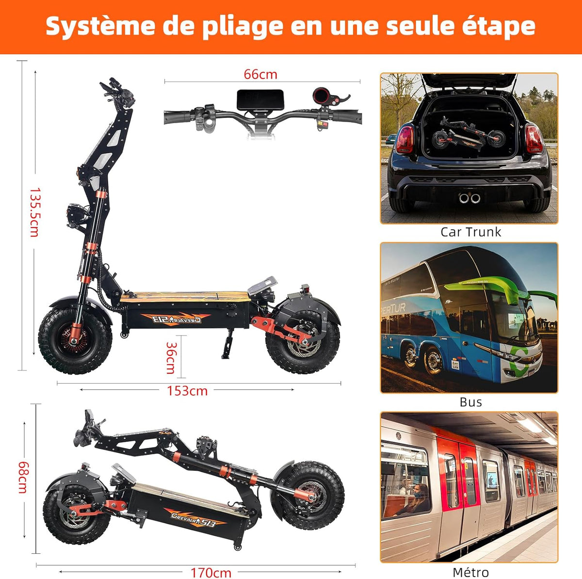 JAYSIMXIN Puissante Trottinette Électrique Adulte Scooter, 14 Pouces Trottinette électrique Tout Terrain, système de Suspension Confortable, Batterie au 60V 40Ah, 8 Heures de Charge,130 km.