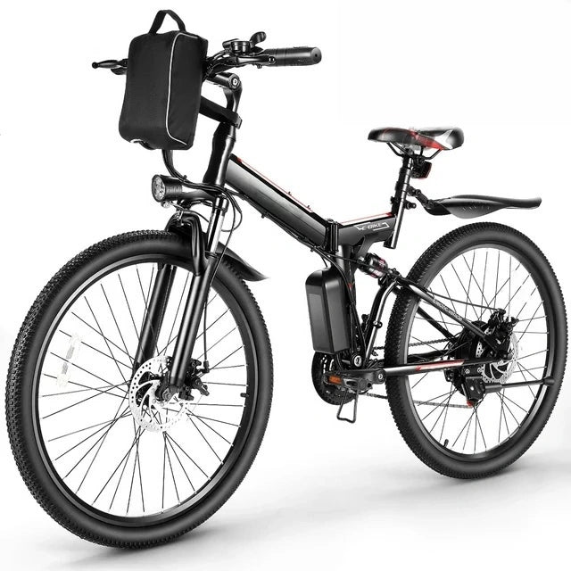 Gocio 26 in. Electric Bike for Adults, 500W Folding Electric Mountain Bicycle Max 50Miles, Full Suspension, 48V Foldable E-Bike with Removable 374.4Wh Lithium-Ion Battery Electric City Bike