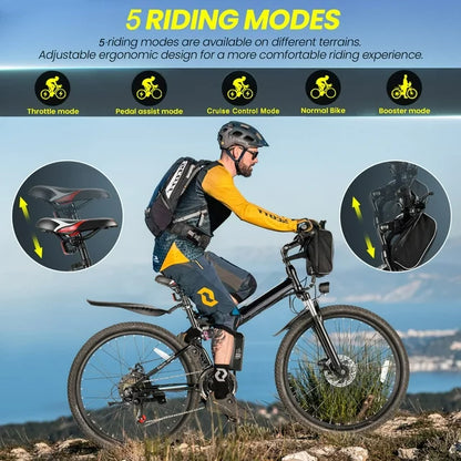 Gocio 26 in. Electric Bike for Adults, 500W Folding Electric Mountain Bicycle Max 50Miles, Full Suspension, 48V Foldable E-Bike with Removable 374.4Wh Lithium-Ion Battery Electric City Bike