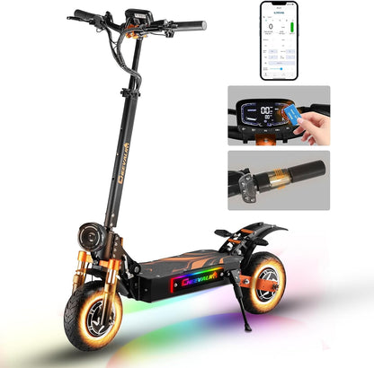 E Scooter mit Straßenzulassung, 80-100 KM Reichweite, 48V 15Ah, 10 Zoll Offroad Luftreifen, ABE Elektroroller mit Doppelter Stoßdämpfung, Faltbarer E Roller Offroad Belastung bis 150 KG, LED, App