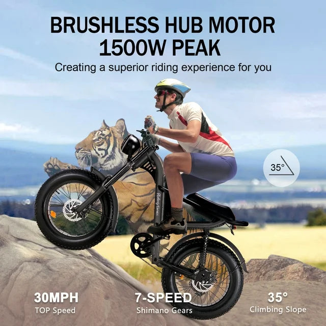 Ridingtimes Z8 Snow Ebikes for Adults, 20" Fat Tire, 1500W Motor, 28Mph, 6 Layer Full Suspension