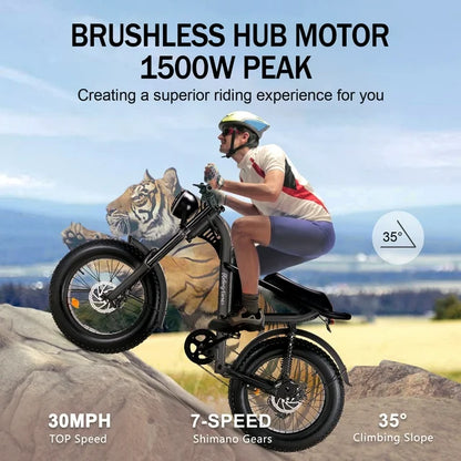 Ridingtimes Z8 Snow Ebikes for Adults, 20" Fat Tire, 1500W Motor, 28Mph, 6 Layer Full Suspension