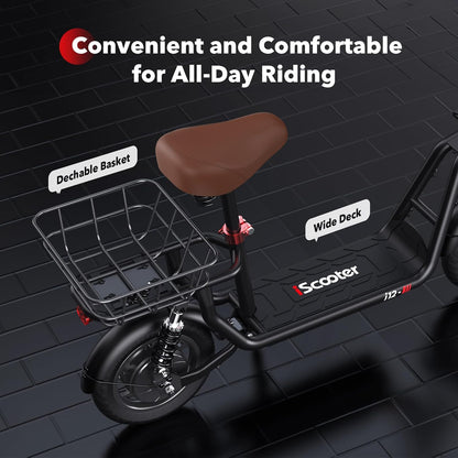 Patinete eléctrico iScooter con asiento, autonomía de 60/34 km y velocidad máxima de 45/30/25 km/h, neumáticos de 14"/12"/10", asiento de altura ajustable...