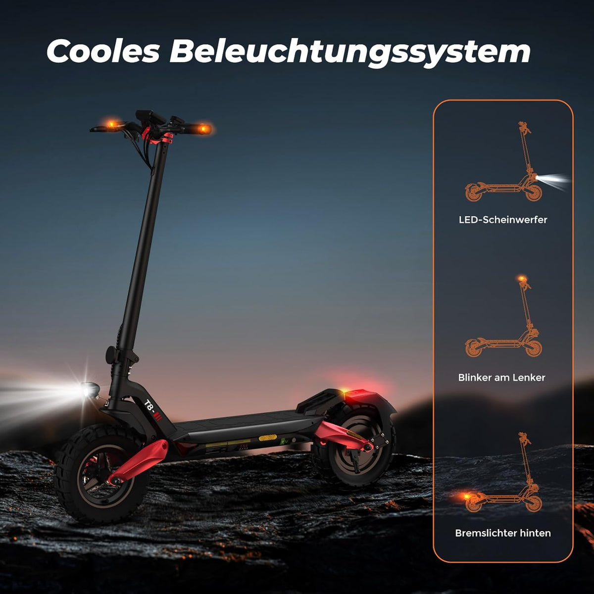 JAYSIMXIN Puissante Trottinette Électrique Adulte Scooter,10 Pouces Trottinette électrique Tout Terrain, App Intelligent, Batterie au Lithium 52V 33Ah,130 km 4-5 Heures de Charge.