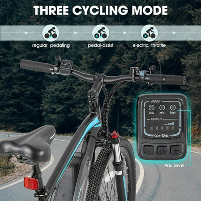 Hiland Rockshark Electric Bike Electric Mountain Bike Aluminum 26/27.5 inch 350W 20MPH Adults E-Bike Shimano 21 Speed Disc Brake Suspension Fork with 36V 10.4Ah Removable Battery