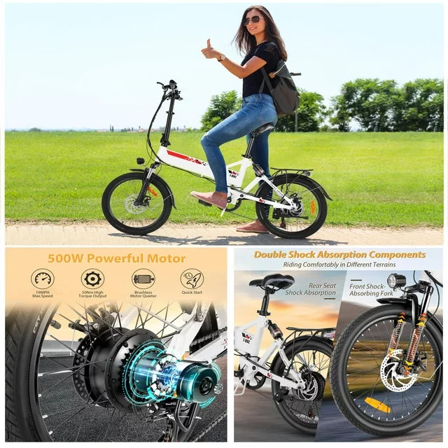 Gocio 500W Folding Electric Bike, 20'' Electric Commuter Bike, Aluminum Alloy Lightweight Electric Bicycle, Ebike Built-in 48V 7.8Ah Removable Lithium-Ion Battery, Urban Electric Bikes for Adults
