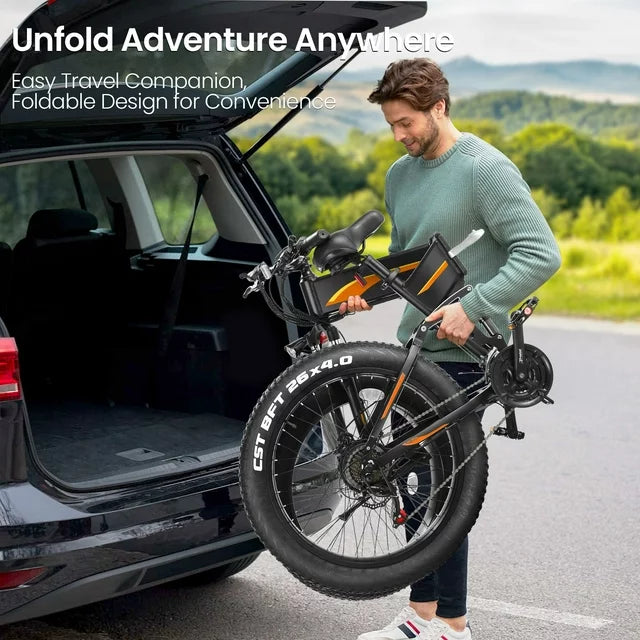 Funcid Electric Bike, 26"x4" Fat Tire Electric Bike for Adults 500W Ebike Foldable Adult Electric Mountain Bicycles with 48V 10Ah Battery, Lockable Suspension Fork, Shimano 21 Speed Gears