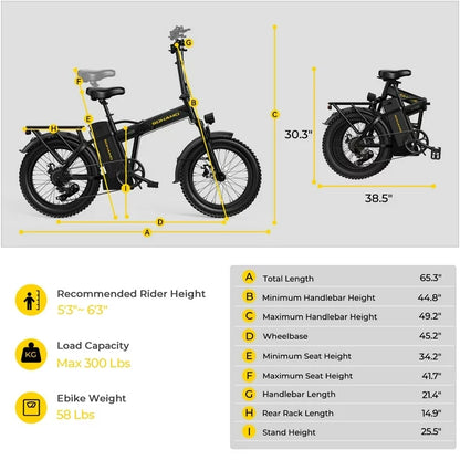 SOHAMO H3 Electric Bike for Adults 20" Fat Tire Folding Ebike, 750W Motor, 48V 15Ah Removable Battery, Front Suspension, Shimano 7 Speed Mountain Bike