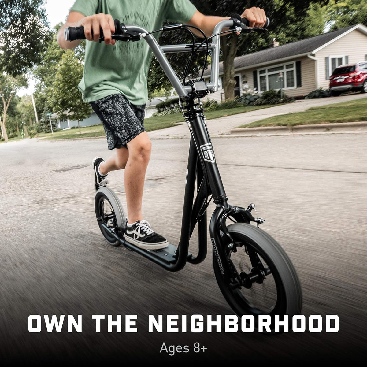 Mongoose Trace Air Non-Electric Scooter for Youth Boys Girls Age 8+ Year Old, Max Weight of 220 lbs., 12-Inch Air Tires, Non-Folding Design, Adjustable...