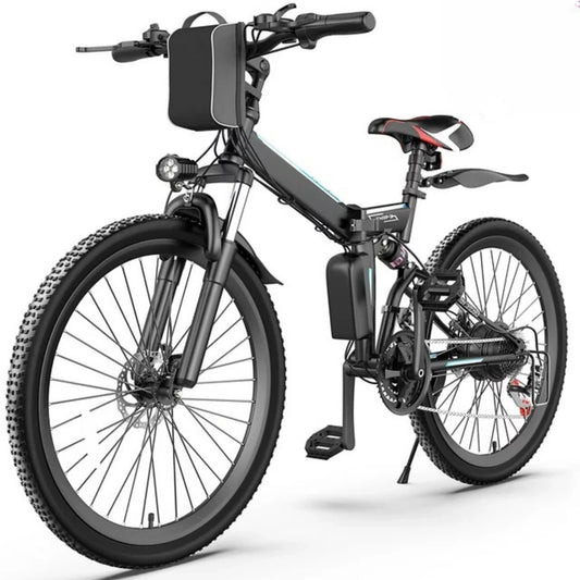 Gocio 26 in. Electric Bike for Adults, 500W Folding Electric Mountain Bicycle Max 50Miles, Full Suspension, 48V Foldable E-Bike with Removable 374.4Wh Lithium-Ion Battery Electric City Bike