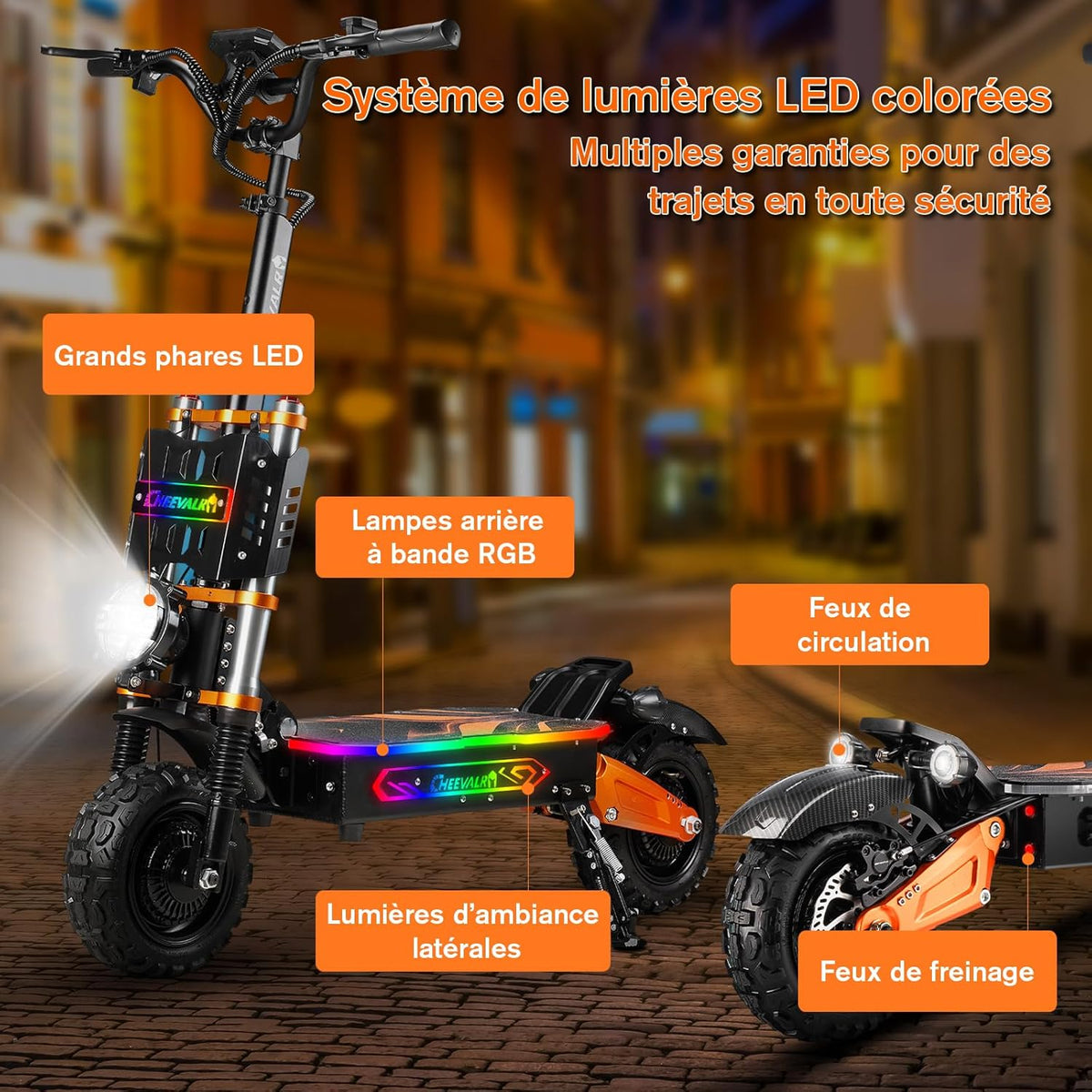 JAYSIMXIN Puissante Trottinette Électrique Adulte Scooter, 11 Pouces Trottinette électrique Tout Terrain, système de Suspension Confortable, Batterie au 60V 43Ah,120 km
