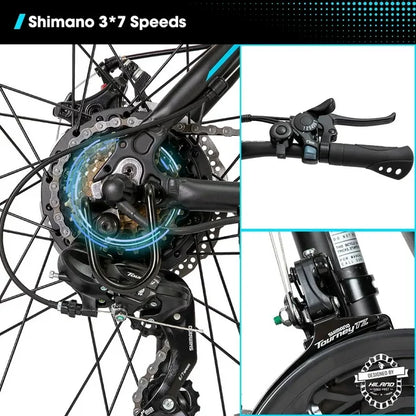 Hiland Rockshark Electric Bike Electric Mountain Bike Aluminum 26/27.5 inch 350W 20MPH Adults E-Bike Shimano 21 Speed Disc Brake Suspension Fork with 36V 10.4Ah Removable Battery