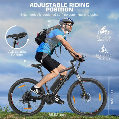 Funcid Electric Bike, Electric Bike for Adults 27.5" EBike 500W Adult Electric Bicycle, 19.8MPH Electric Mountain Bike, 48V 10.4Ah Battery, Lockable Suspension Fork, Shimano 21 Speed, LCD Display