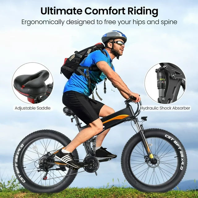 Funcid Electric Bike, 26"x4" Fat Tire Electric Bike for Adults 500W Ebike Foldable Adult Electric Mountain Bicycles with 48V 10Ah Battery, Lockable Suspension Fork, Shimano 21 Speed Gears