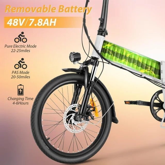 Gocio 500W Folding Electric Bike, 20'' Electric Commuter Bike, Aluminum Alloy Lightweight Electric Bicycle, Ebike Built-in 48V 7.8Ah Removable Lithium-Ion Battery, Urban Electric Bikes for Adults