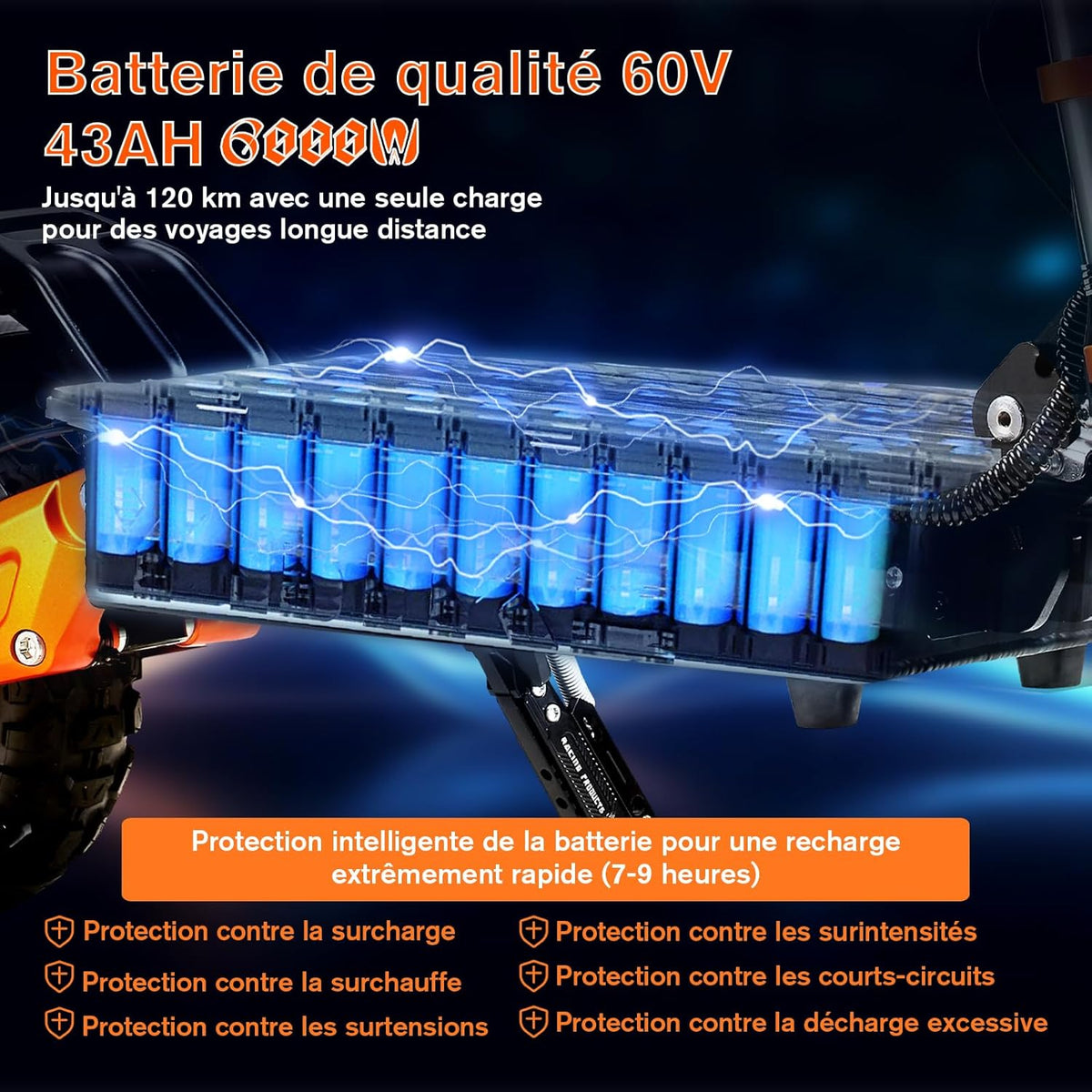 JAYSIMXIN Puissante Trottinette Électrique Adulte Scooter, 11 Pouces Trottinette électrique Tout Terrain, système de Suspension Confortable, Batterie au 60V 43Ah,120 km