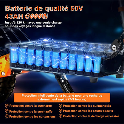 JAYSIMXIN Puissante Trottinette Électrique Adulte Scooter, 11 Pouces Trottinette électrique Tout Terrain, système de Suspension Confortable, Batterie au 60V 43Ah,120 km