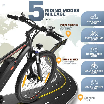 Funcid Electric Bike, Electric Bike for Adults 27.5" EBike 500W Adult Electric Bicycle, 19.8MPH Electric Mountain Bike, 48V 10.4Ah Battery, Lockable Suspension Fork, Shimano 21 Speed, LCD Display
