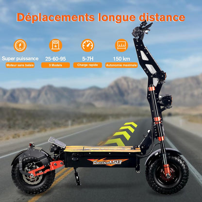 JAYSIMXIN Puissante Trottinette Électrique Adulte Scooter, 14 Pouces Trottinette électrique Tout Terrain, système de Suspension Confortable, Batterie au 60V 40Ah, 8 Heures de Charge,130 km.