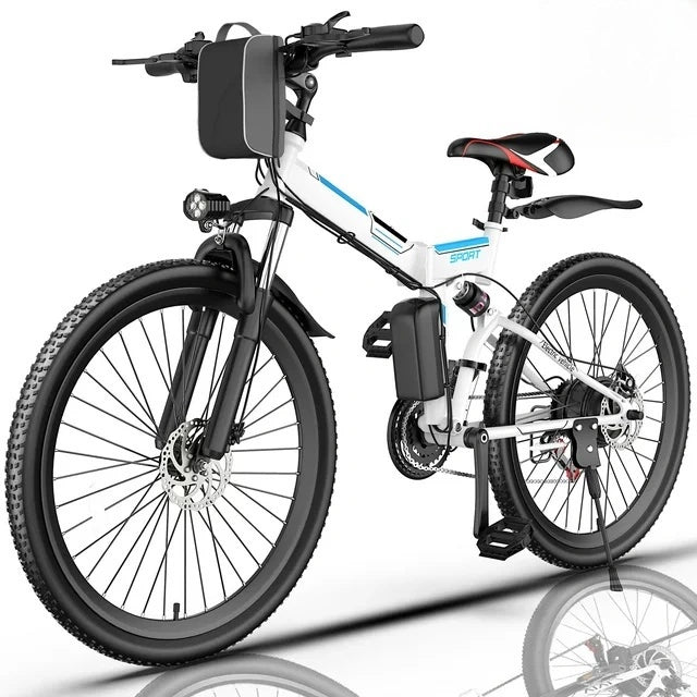 Gocio 26 in. Electric Bike for Adults, 500W Folding Electric Mountain Bicycle Max 50Miles, Full Suspension, 48V Foldable E-Bike with Removable 374.4Wh Lithium-Ion Battery Electric City Bike