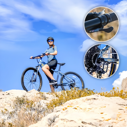 Bicicleta de montaña eléctrica Avanti 29", con 120 km de autonomía, suspensión delantera SR Suntour, transmisión Shimano Cues de 10 velocidades y frenos de disco hidráulicos dobles Tektro.