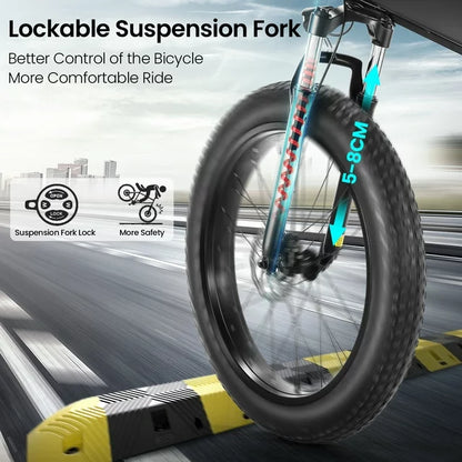 Funcid Electric Bike, 26"x4" Fat Tire Electric Bike for Adults 500W Ebike Foldable Adult Electric Mountain Bicycles with 48V 10Ah Battery, Lockable Suspension Fork, Shimano 21 Speed Gears