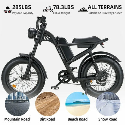 Ridingtimes Z8 Snow Ebikes for Adults, 20" Fat Tire, 1500W Motor, 28Mph, 6 Layer Full Suspension