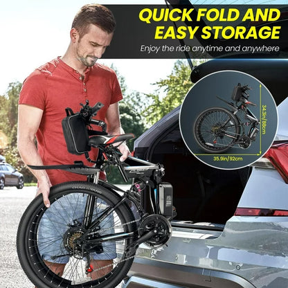 Gocio 26 in. Electric Bike for Adults, 500W Folding Electric Mountain Bicycle Max 50Miles, Full Suspension, 48V Foldable E-Bike with Removable 374.4Wh Lithium-Ion Battery Electric City Bike
