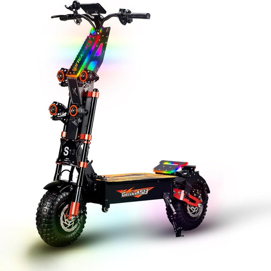 JAYSIMXIN Puissante Trottinette Électrique Adulte Scooter, 14 Pouces Trottinette électrique Tout Terrain, système de Suspension Confortable, Batterie au 60V 40Ah, 8 Heures de Charge,130 km.