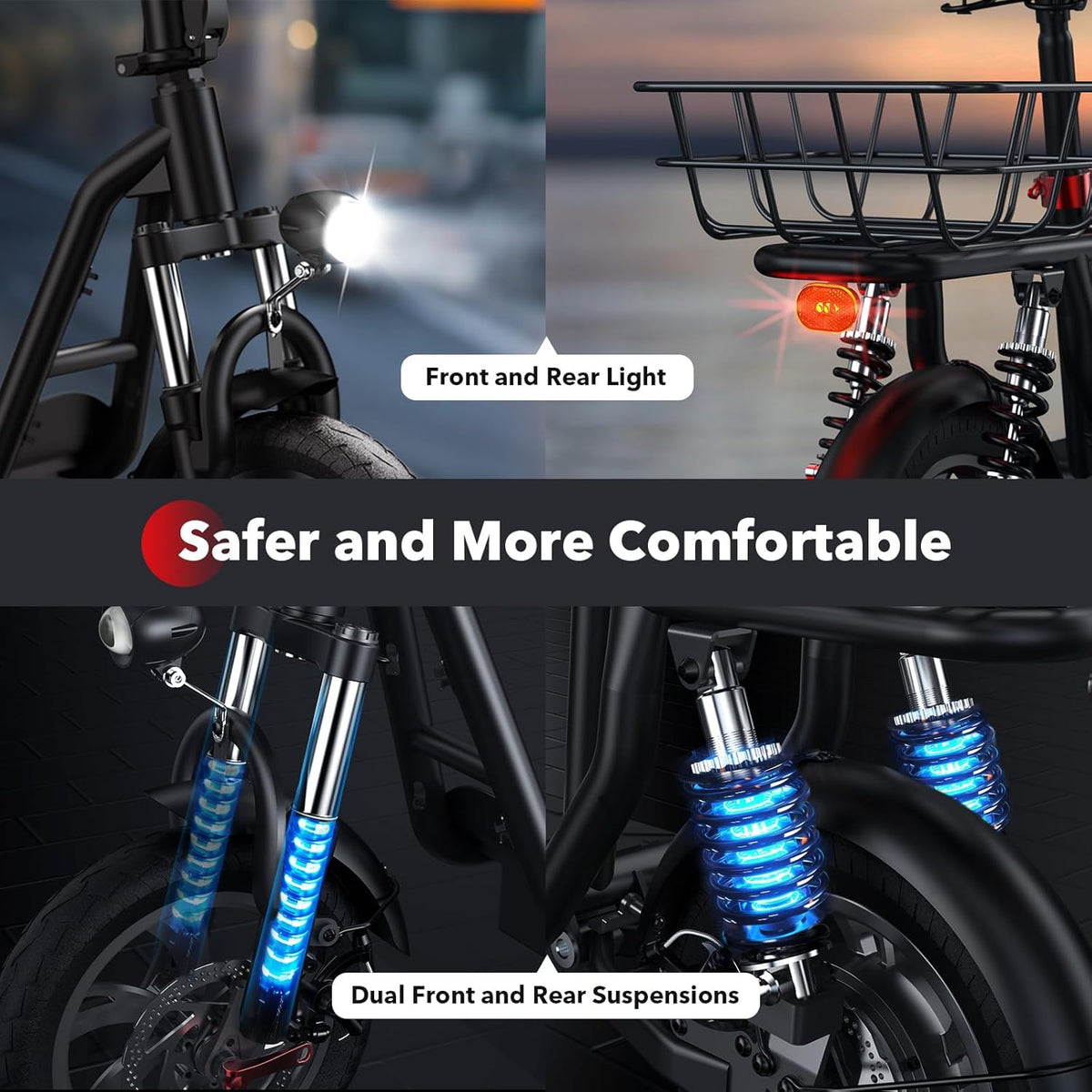 Patinete eléctrico iScooter con asiento, autonomía de 60/34 km y velocidad máxima de 45/30/25 km/h, neumáticos de 14"/12"/10", asiento de altura ajustable...