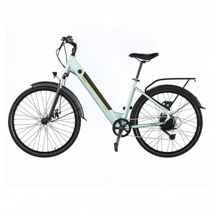 Bicicleta eléctrica Urban Bicicleta eléctrica de ciudad 28" con 90Km de autonomía, suspension delantera, cambio Shimano de 7 velocidades y doble disco de freno.